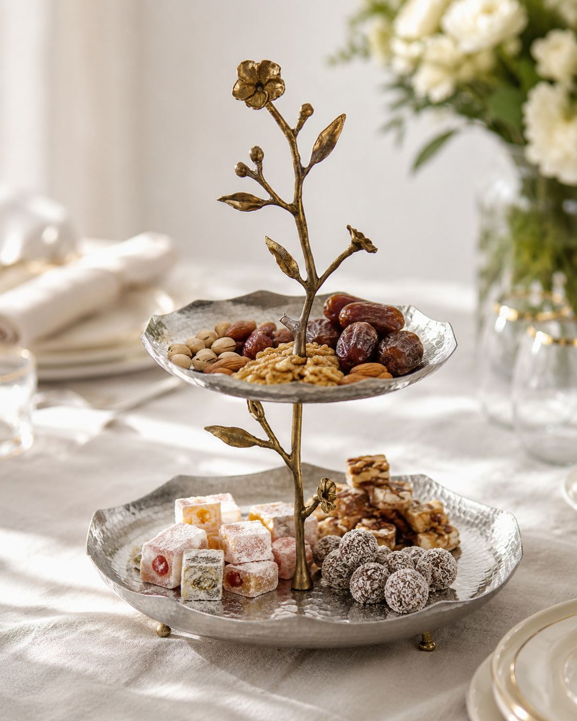Orchid Two-Tier Copper Serving Stand