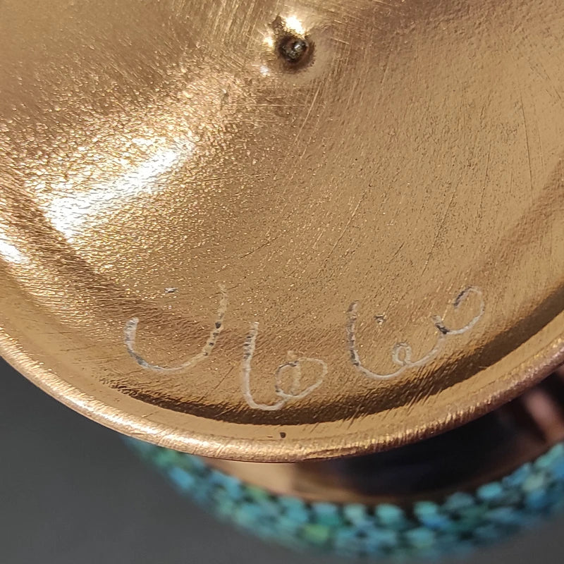 Handcrafted Turquoise Inlaid Copper Dish & Vase Set (Firoozeh Koobi)