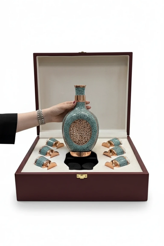 Handcrafted VIP Minakari Serving Set with Inner Glass Chamber – Complete Persian Serving Collection