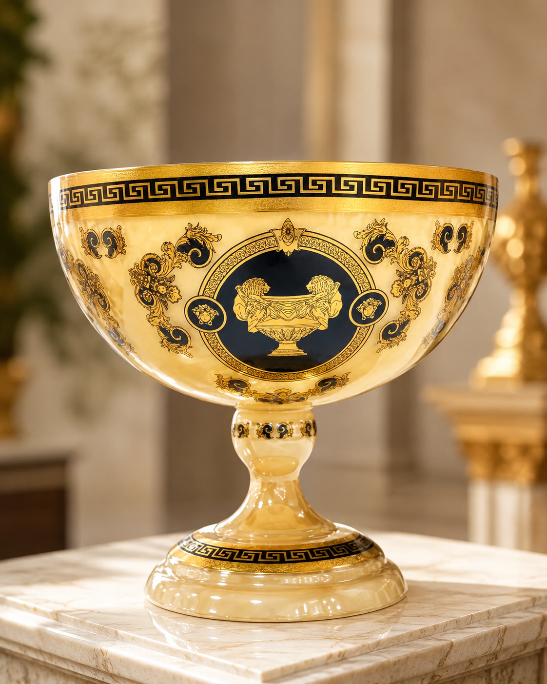 Large Crystal Fruit Bowl with Gold-Tone Pattern – 35 cm