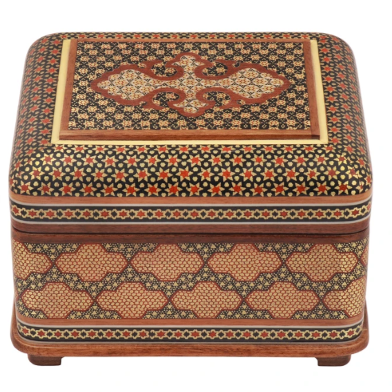 Persian Khatamkari Jewelry & Décor Box - Handcrafted Wooden Inlay from Isfahan