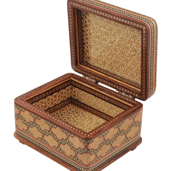 Persian Khatamkari Jewelry & Décor Box - Handcrafted Wooden Inlay from Isfahan