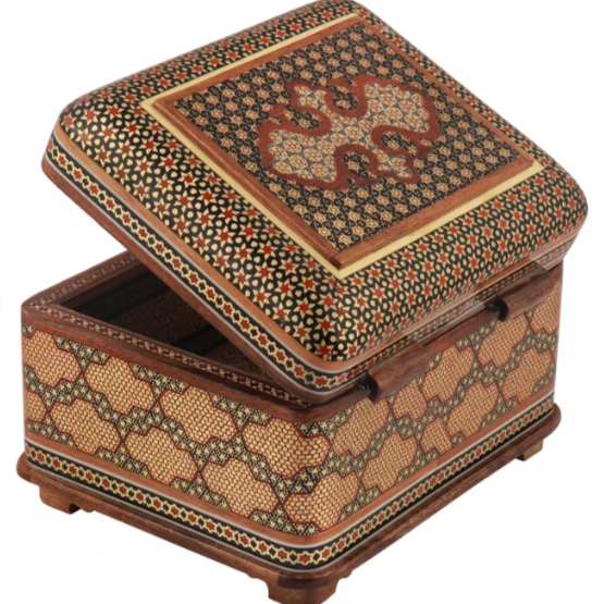 Persian Khatamkari Jewelry & Décor Box - Handcrafted Wooden Inlay from Isfahan