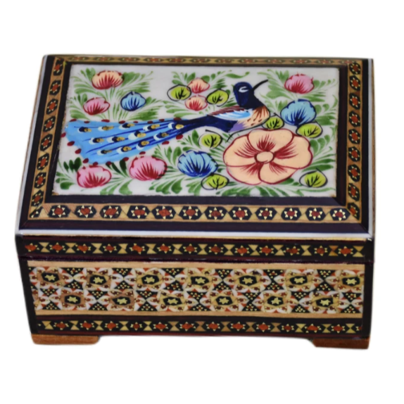Persian Khatamkari Jewelry & Décor Box - Handcrafted Wooden Inlay from Isfahan