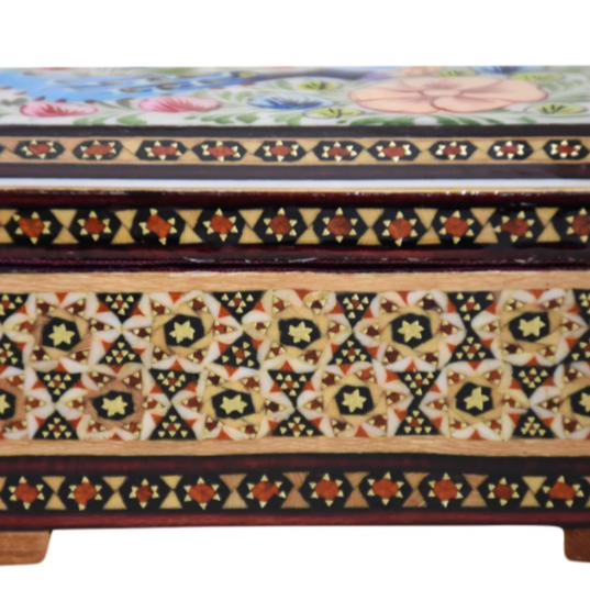 Persian Khatamkari Jewelry & Décor Box - Handcrafted Wooden Inlay from Isfahan