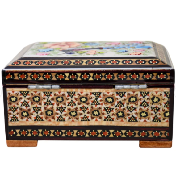 Persian Khatamkari Jewelry & Décor Box - Handcrafted Wooden Inlay from Isfahan