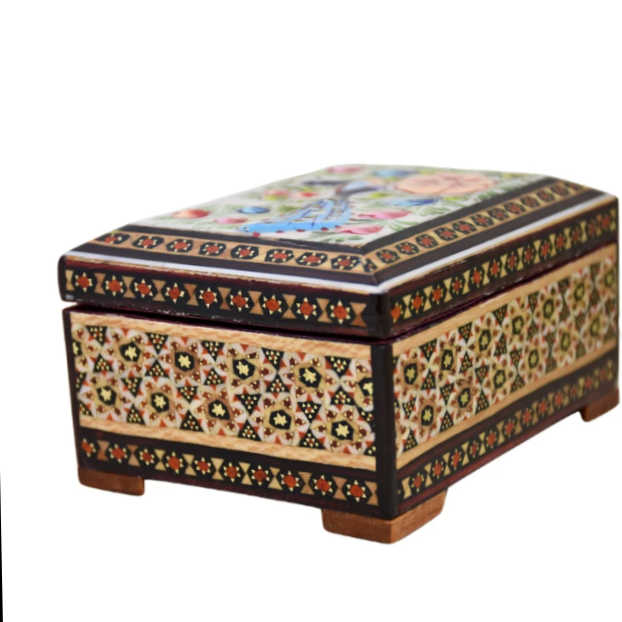 Persian Khatamkari Jewelry & Décor Box - Handcrafted Wooden Inlay from Isfahan