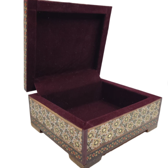 Persian Khatamkari Jewelry & Décor Box - Handcrafted Wooden Inlay from Isfahan