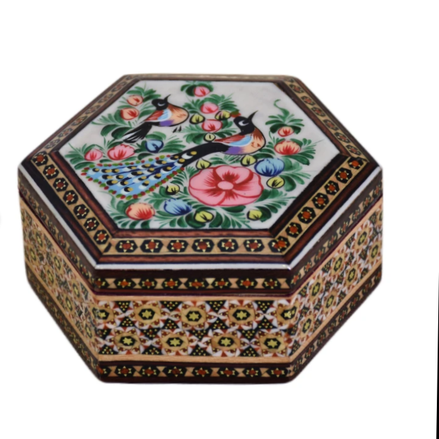 Persian Khatamkari Jewelry & Décor Box - Handcrafted Wooden Inlay from Isfahan