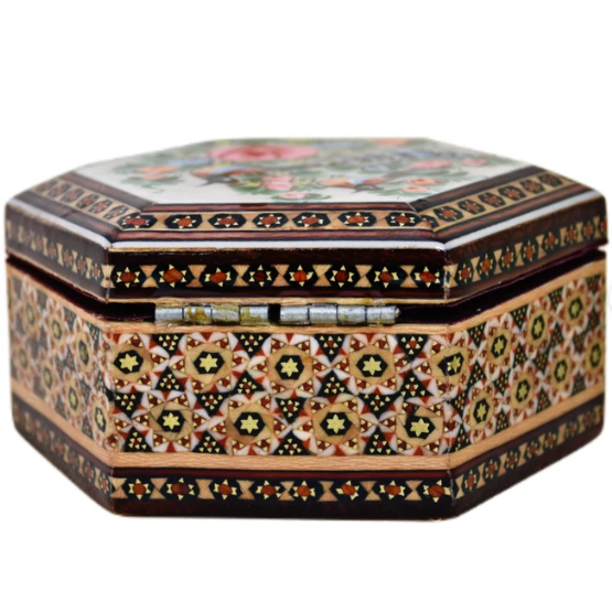 Persian Khatamkari Jewelry & Décor Box - Handcrafted Wooden Inlay from Isfahan