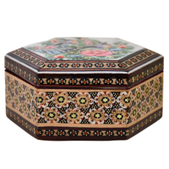 Persian Khatamkari Jewelry & Décor Box - Handcrafted Wooden Inlay from Isfahan