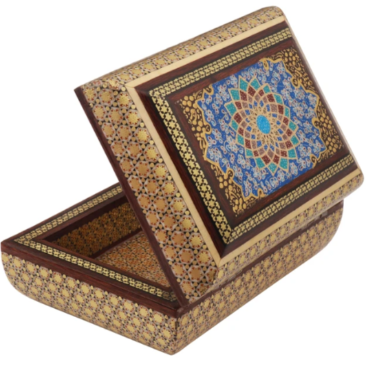 Persian Khatamkari Jewelry & Décor Box - Handcrafted Wooden Inlay from Isfahan