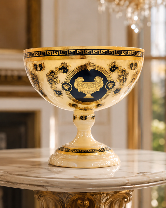 Large Crystal Fruit Bowl with Gold-Tone Pattern – 35 cm