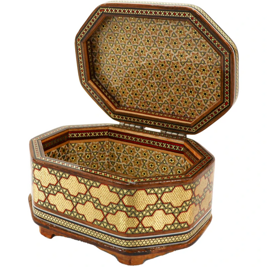 Persian Khatamkari Jewelry & Décor Box - Handcrafted Wooden Inlay from Isfahan