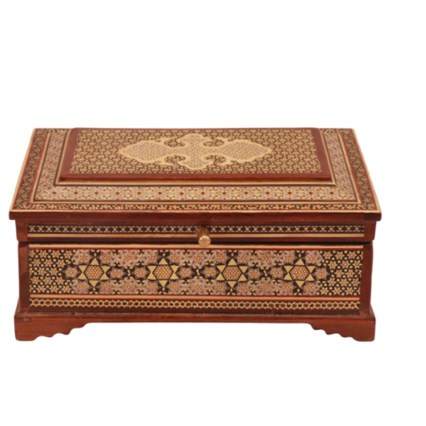 Persian Khatamkari Jewelry & Décor Box - Handcrafted Wooden Inlay from Isfahan
