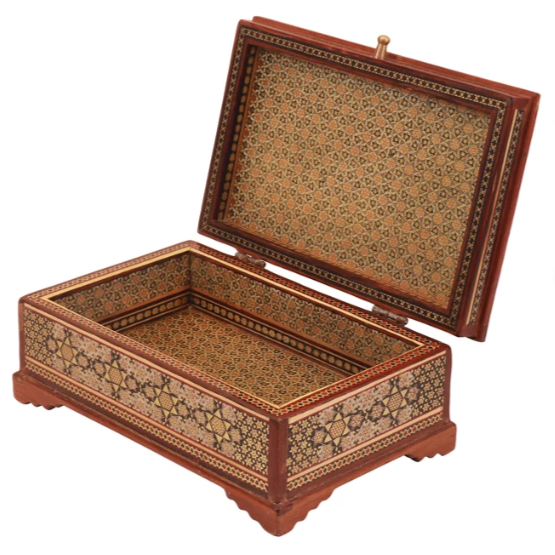 Persian Khatamkari Jewelry & Décor Box - Handcrafted Wooden Inlay from Isfahan