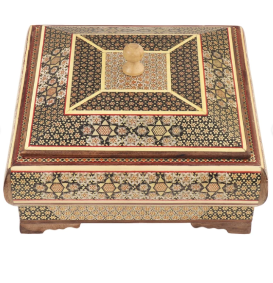 Persian Khatamkari Jewelry & Décor Box - Handcrafted Wooden Inlay from Isfahan