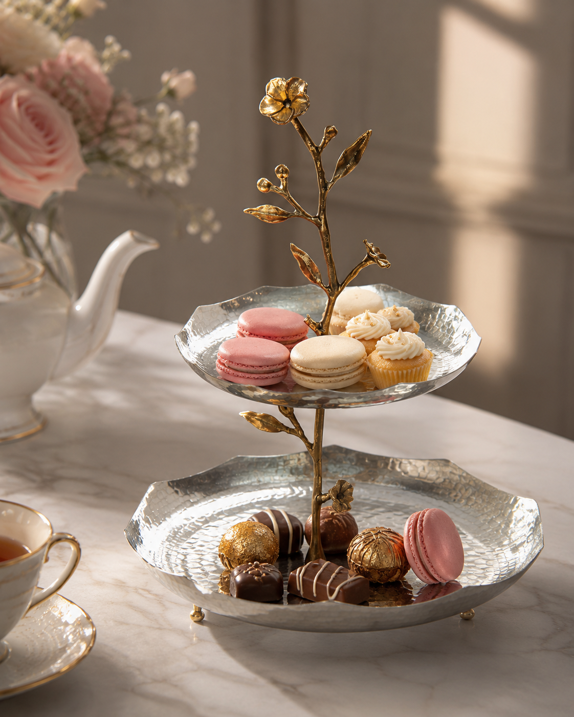 Orchid Two-Tier Copper Serving Stand
