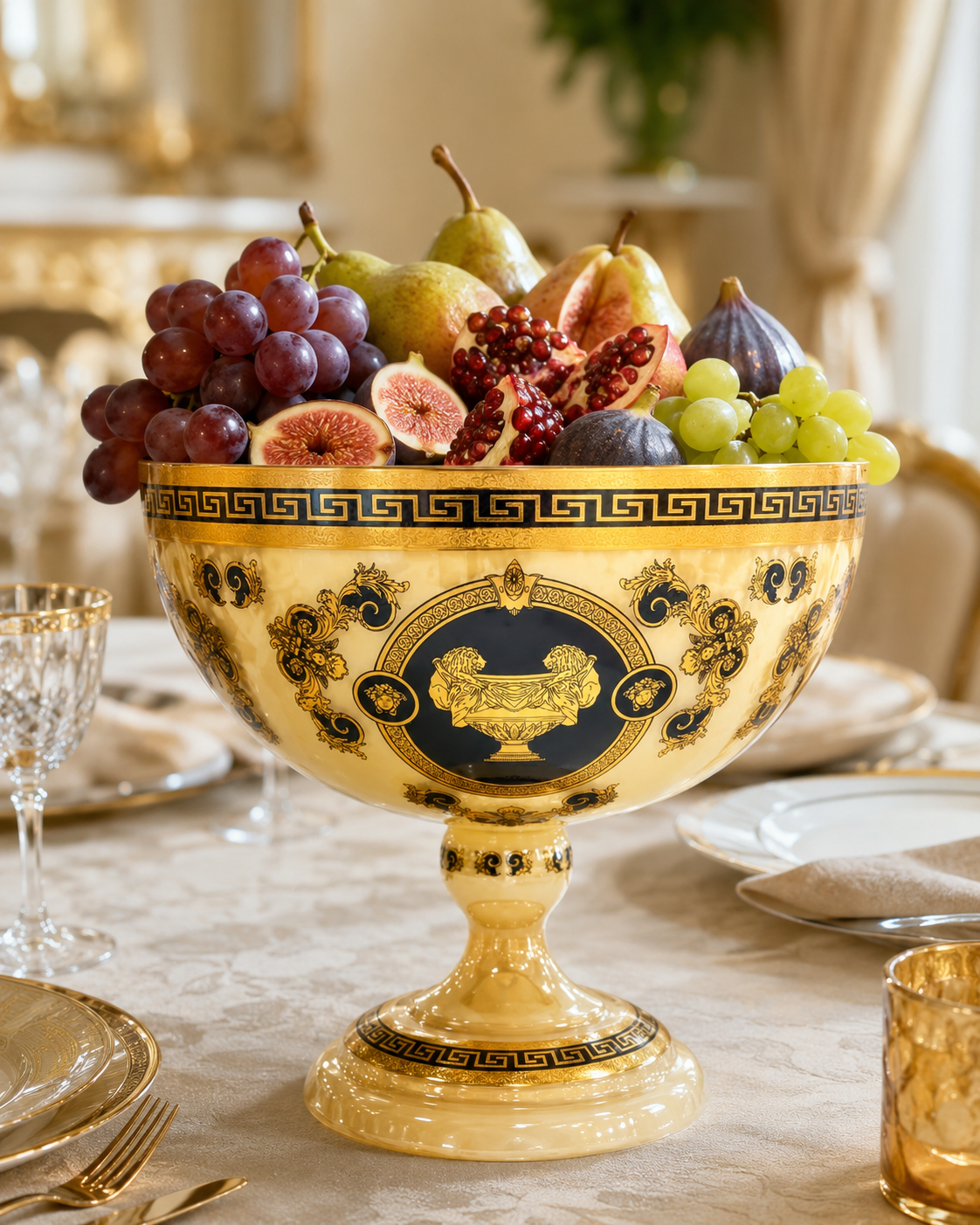 Large Crystal Fruit Bowl with Gold-Tone Pattern – 35 cm
