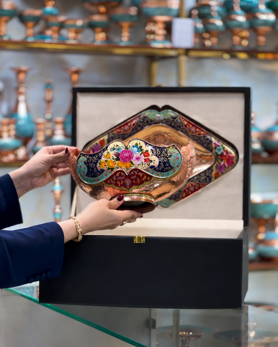 Decorative Copper Bowl and Footed Tray Set