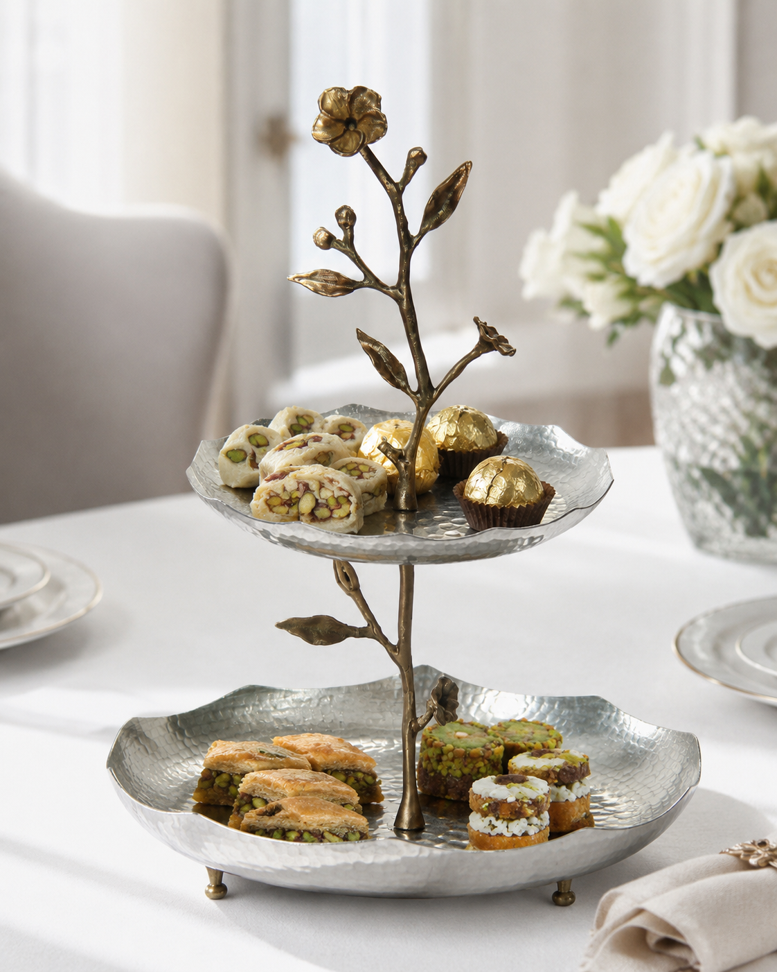 Orchid Two-Tier Copper Serving Stand