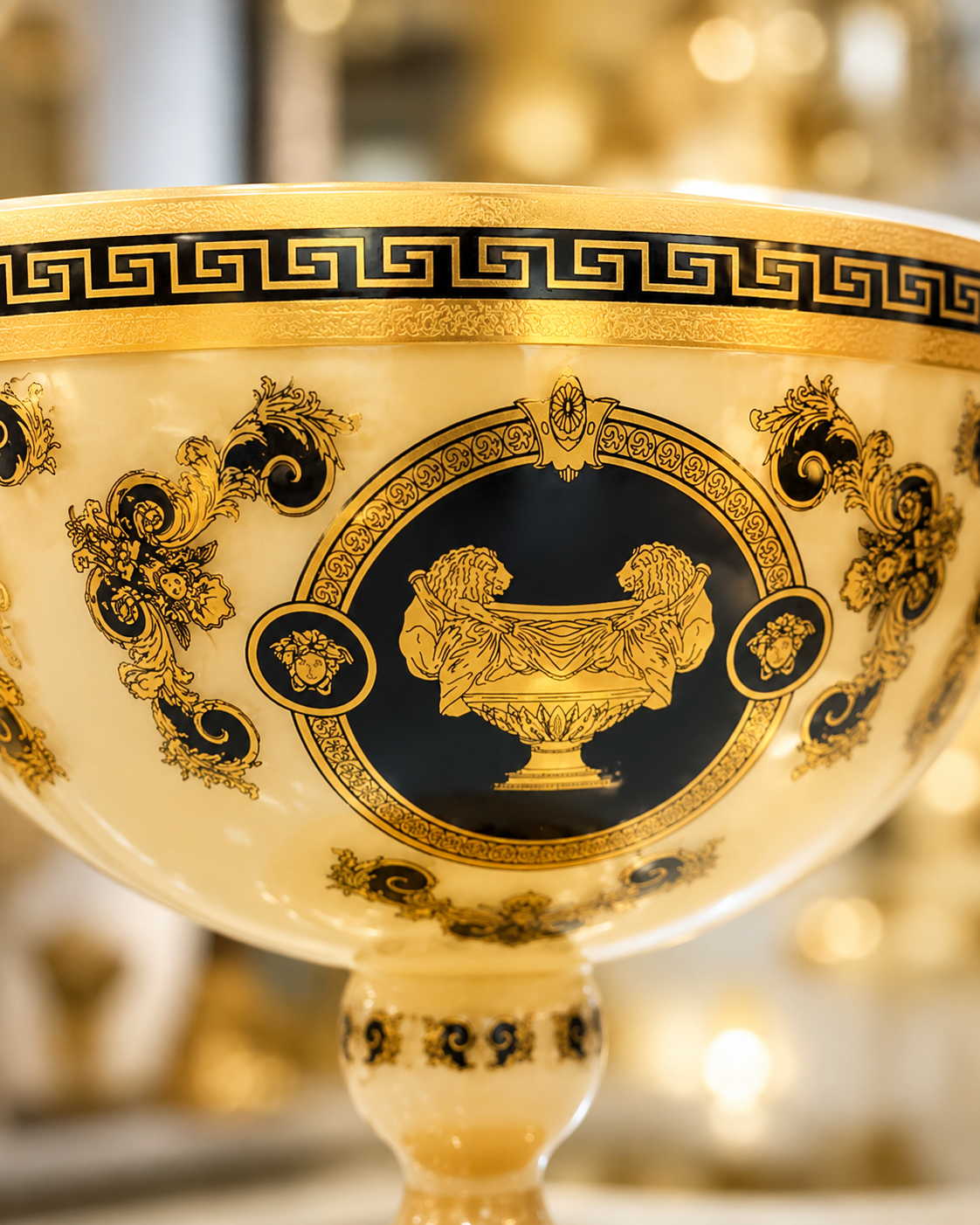 Large Crystal Fruit Bowl with Gold-Tone Pattern – 35 cm