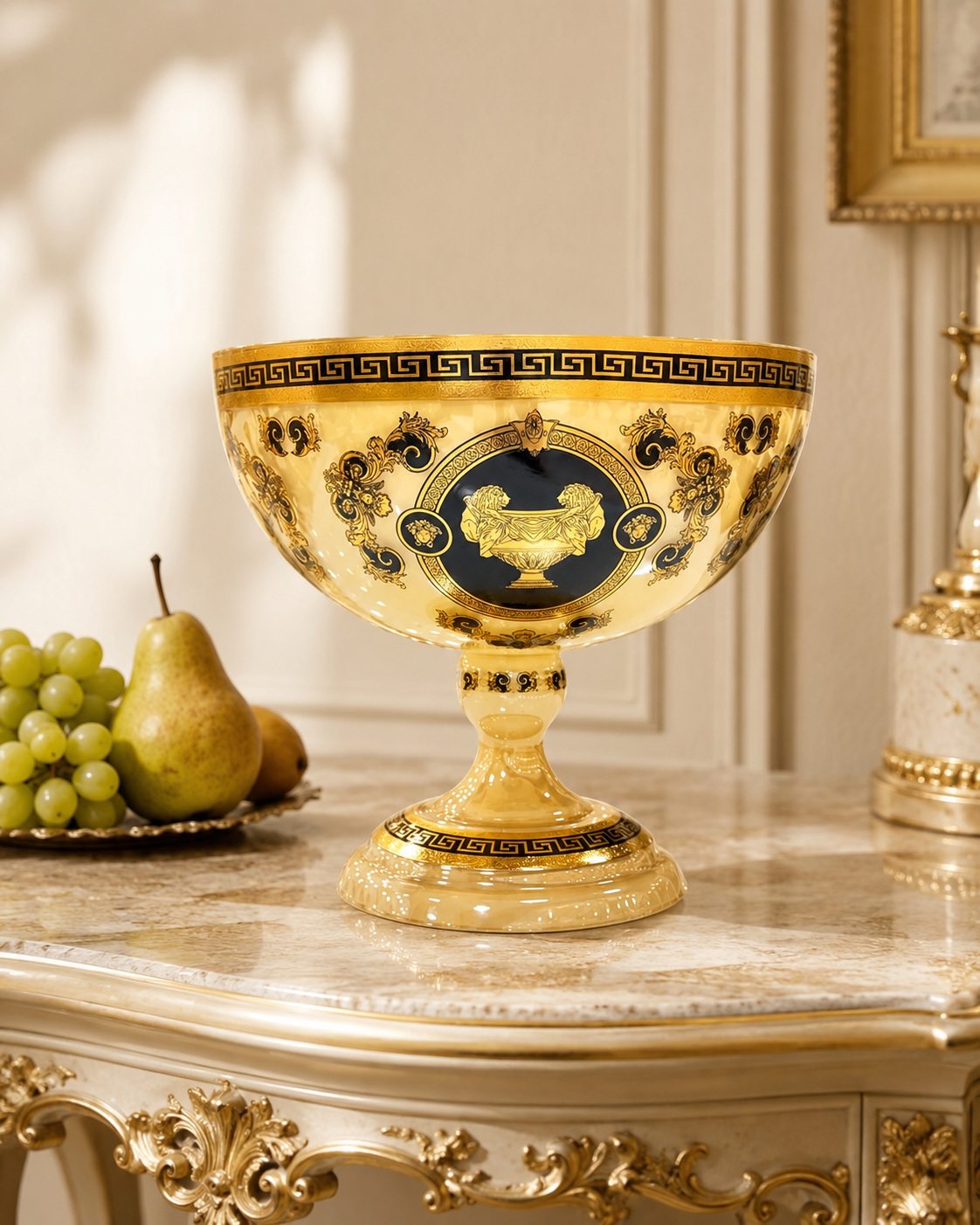 Large Crystal Fruit Bowl with Gold-Tone Pattern – 35 cm