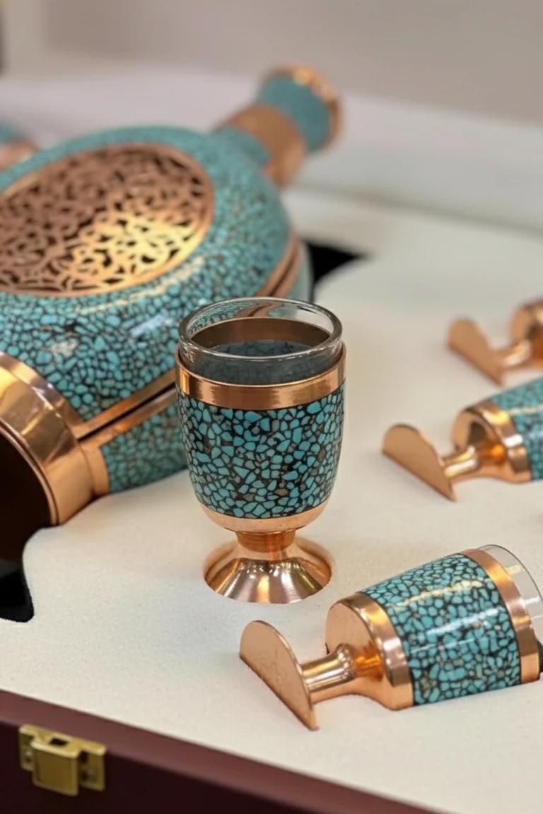 Handcrafted VIP Minakari Serving Set with Inner Glass Chamber – Complete Persian Serving Collection