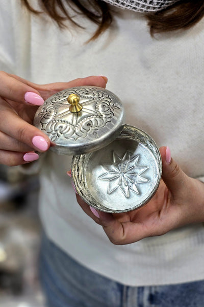Hand-Engraved Copper Spice Box with 7 Lidded Containers – Tin-Coated Storage Set