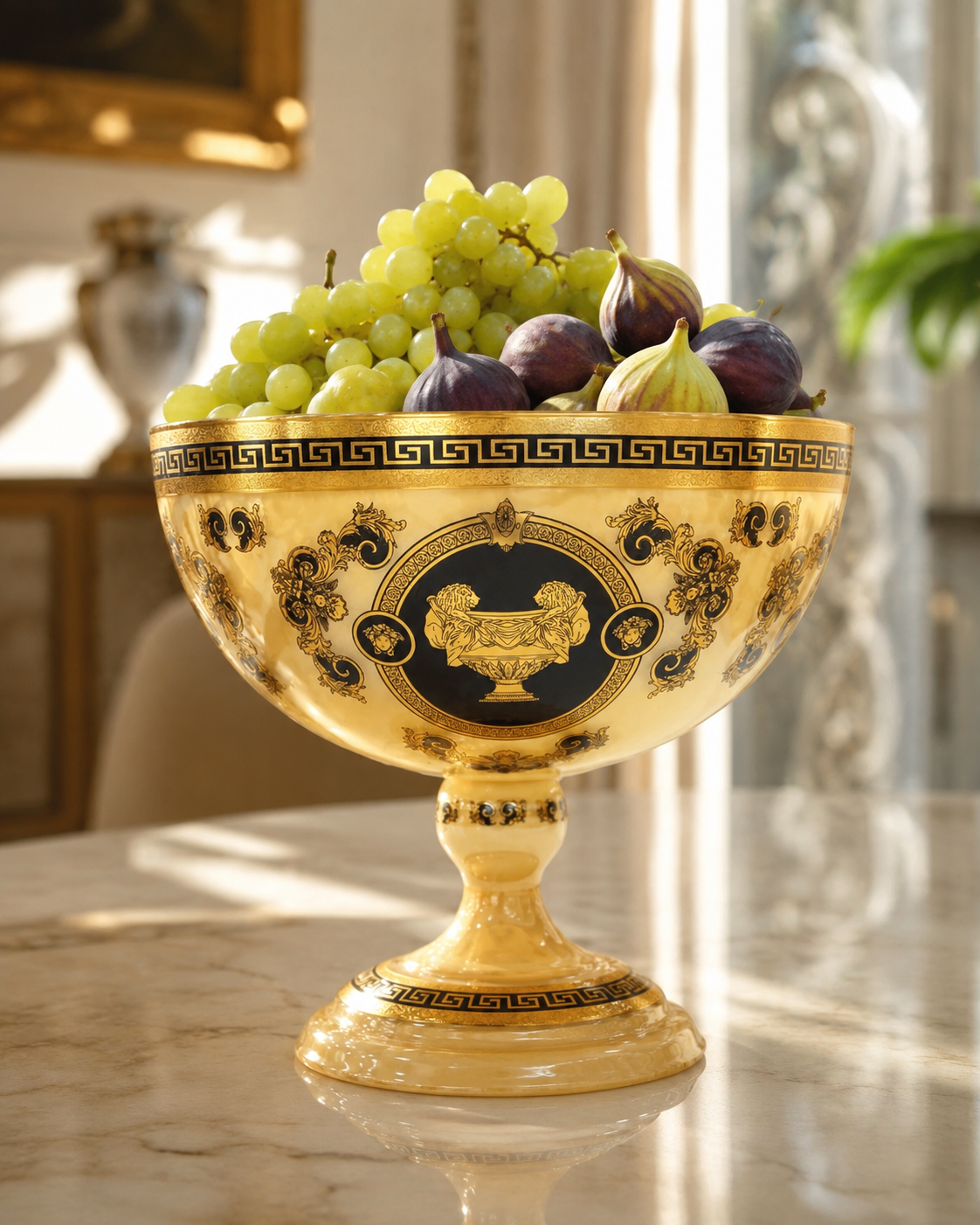 Large Crystal Fruit Bowl with Gold-Tone Pattern – 35 cm