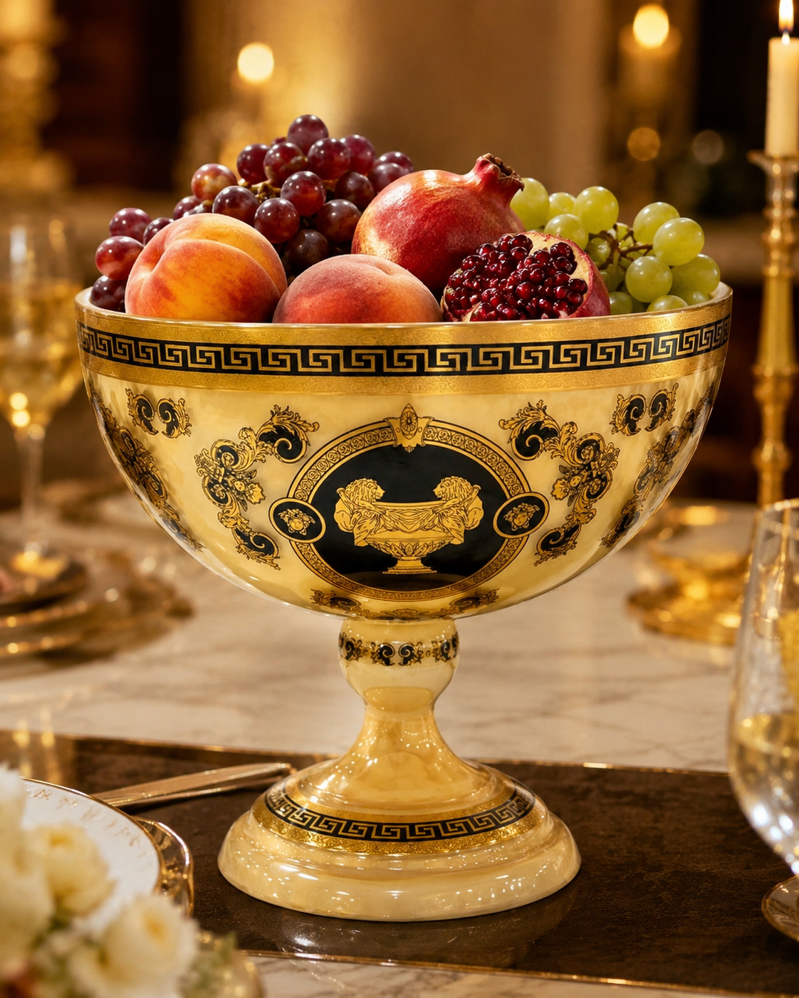 Large Crystal Fruit Bowl with Gold-Tone Pattern – 35 cm