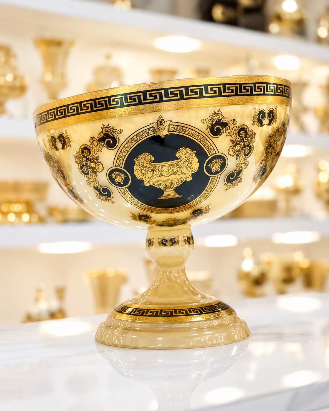 Large Crystal Fruit Bowl with Gold-Tone Pattern – 35 cm