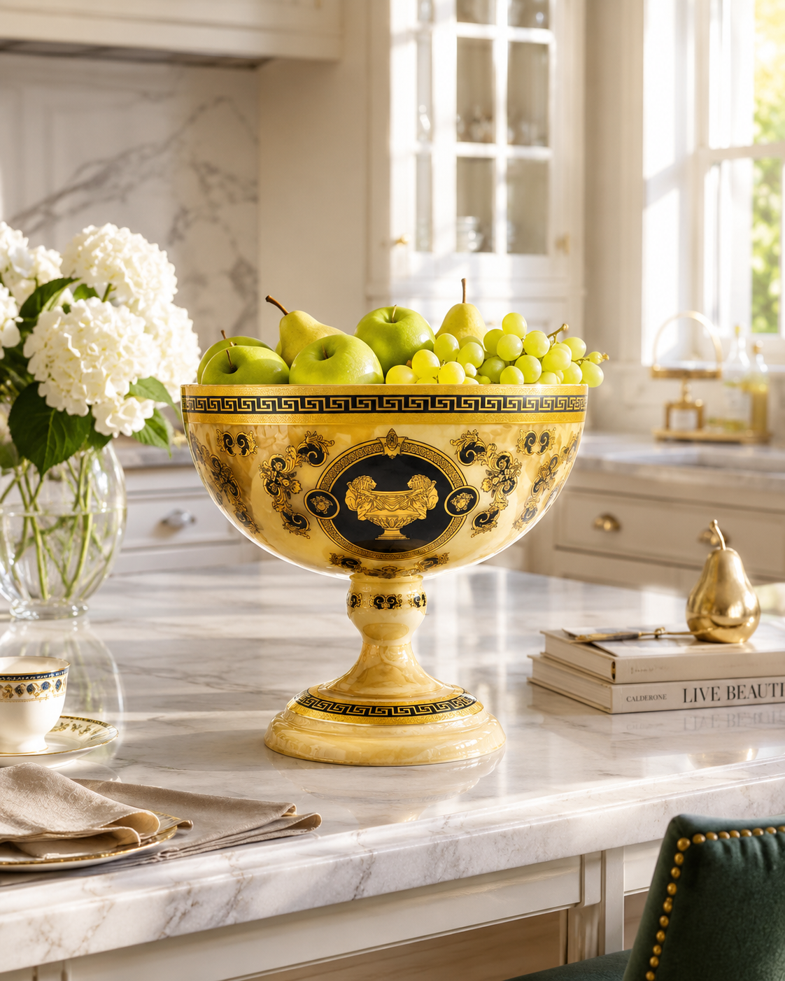 Large Crystal Fruit Bowl with Gold-Tone Pattern – 35 cm