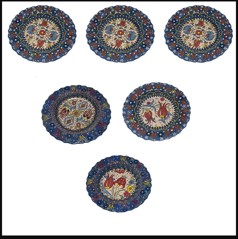 Hand-Painted Persian Ceramic Plates – Set of 6 | Mina-Kari Art on Pottery (18 cm)