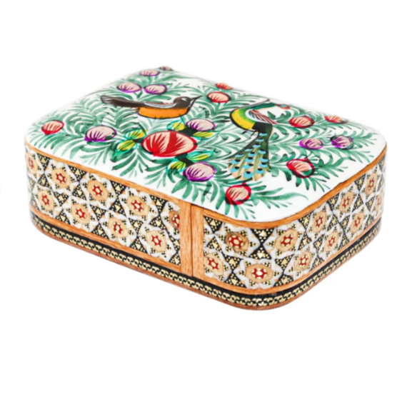 Persian Khatamkari Jewelry & Décor Box - Handcrafted Wooden Inlay from Isfahan