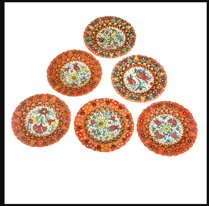 Hand-Painted Persian Ceramic Plates – Set of 6 | Mina-Kari Art on Pottery (18 cm)