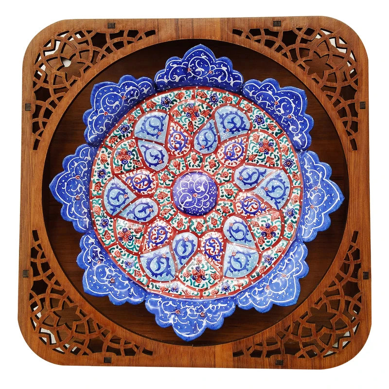 Hand Painted Persian Minakari Wall Plate - Framed Copper Art from Isfahan