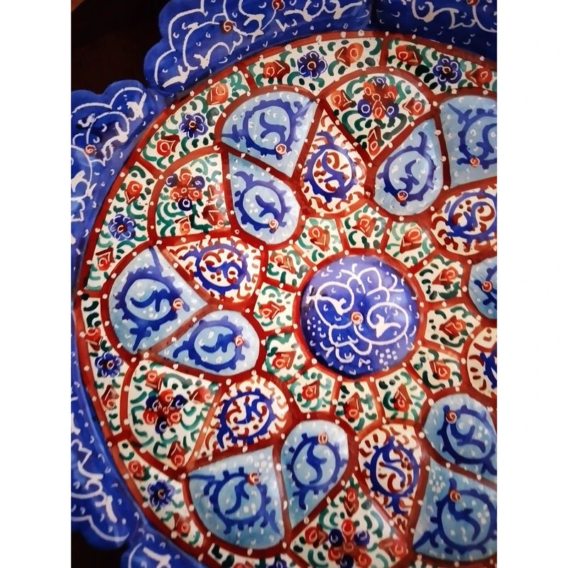 Hand Painted Persian Minakari Wall Plate - Framed Copper Art from Isfahan