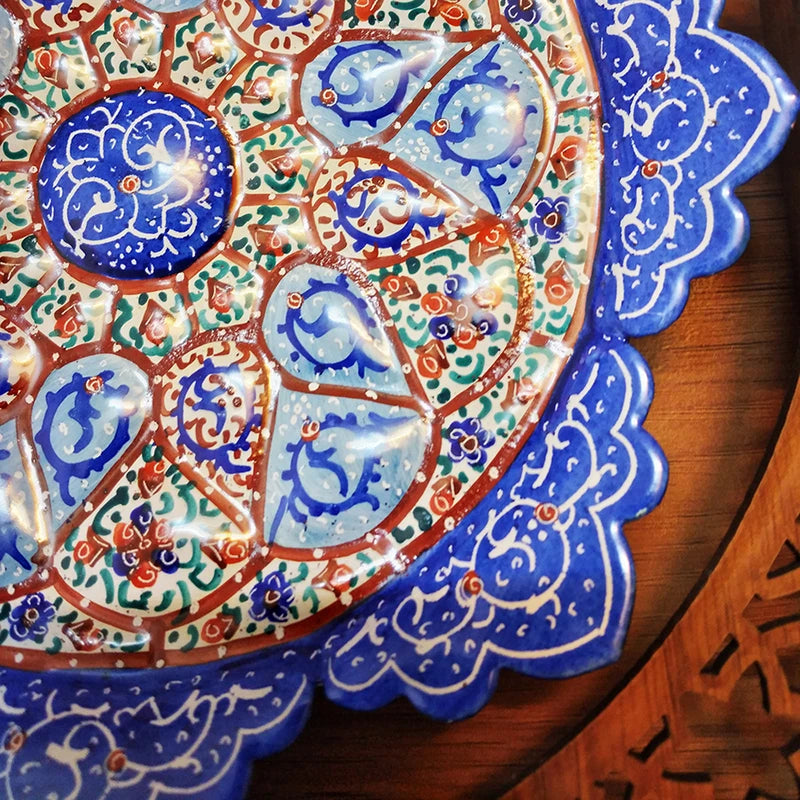 Hand Painted Persian Minakari Wall Plate - Framed Copper Art from Isfahan