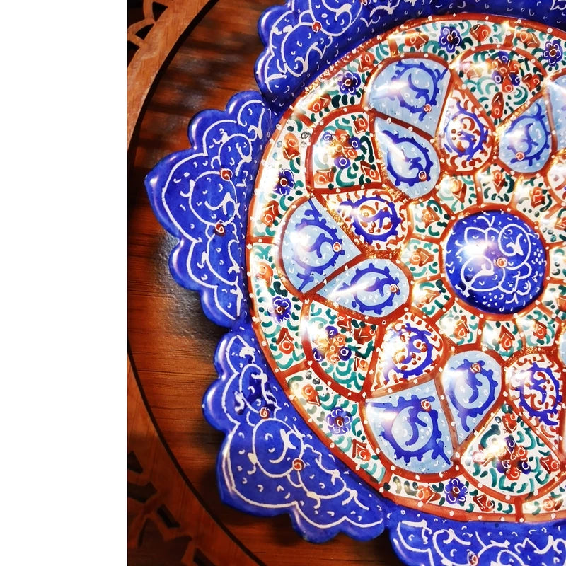 Hand Painted Persian Minakari Wall Plate - Framed Copper Art from Isfahan