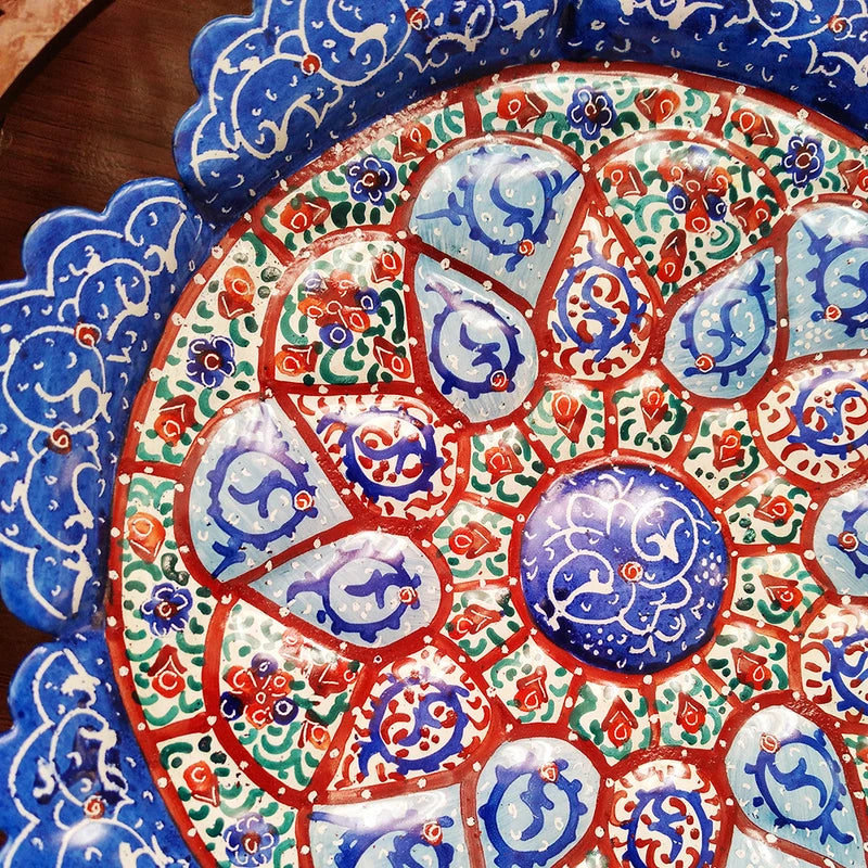 Hand Painted Persian Minakari Wall Plate - Framed Copper Art from Isfahan