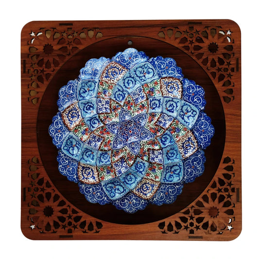 Hand Painted Persian Minakari Wall Plate - Framed Copper Art from Isfahan