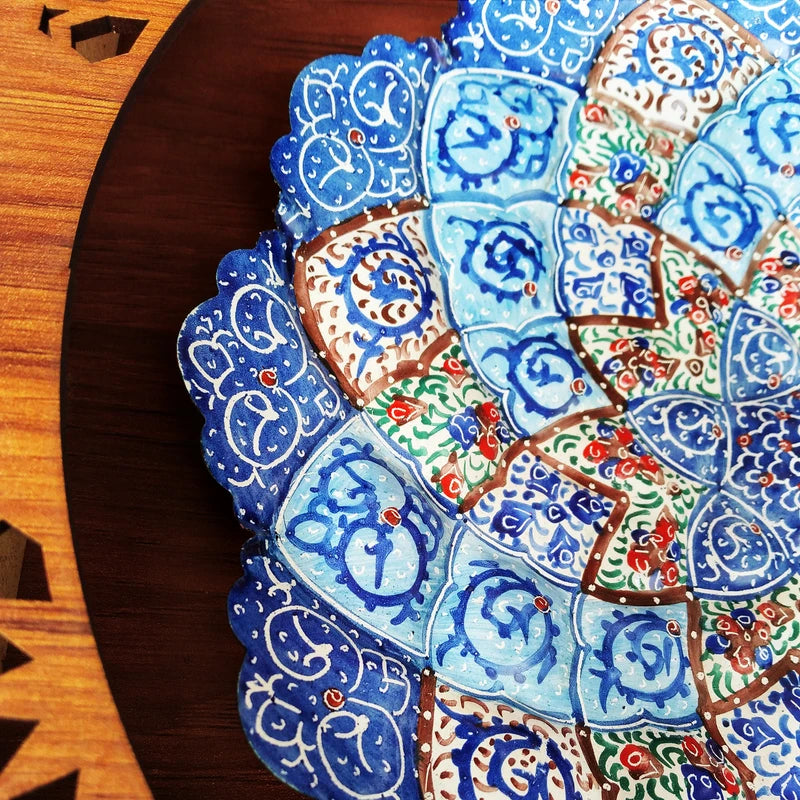 Hand Painted Persian Minakari Wall Plate - Framed Copper Art from Isfahan