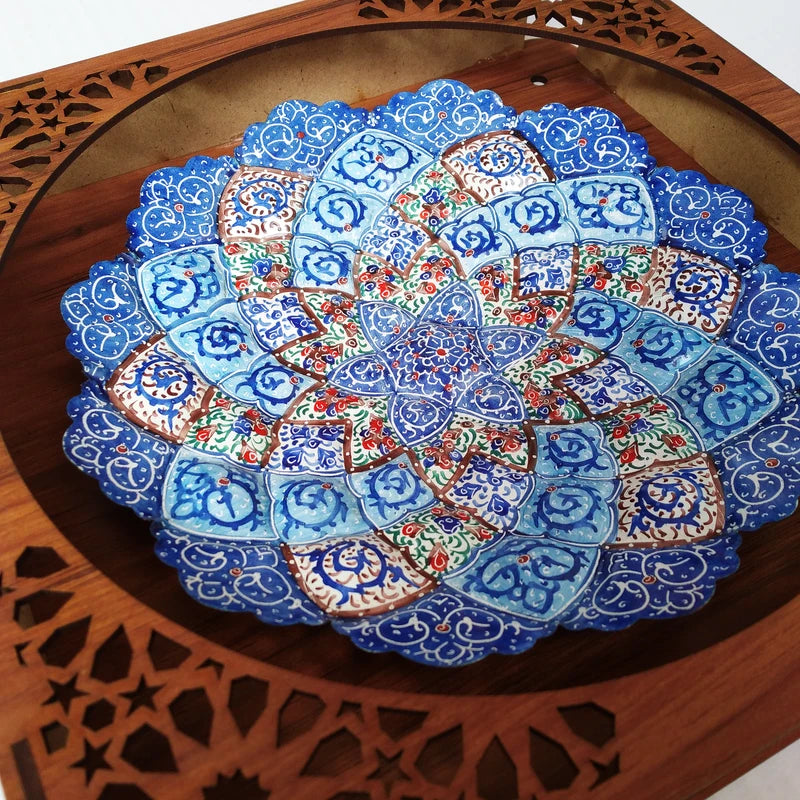 Hand Painted Persian Minakari Wall Plate - Framed Copper Art from Isfahan
