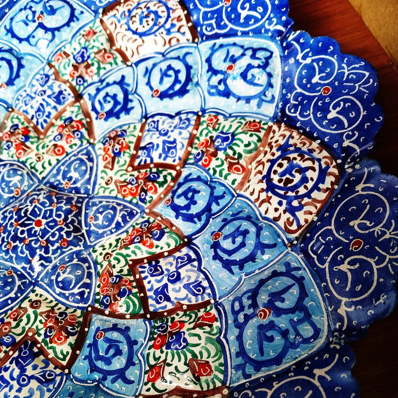 Hand Painted Persian Minakari Wall Plate - Framed Copper Art from Isfahan