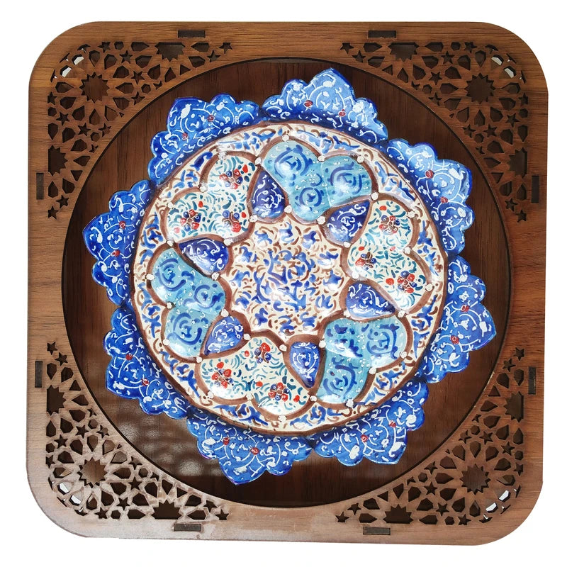 Hand Painted Persian Minakari Wall Plate - Framed Copper Art from Isfahan