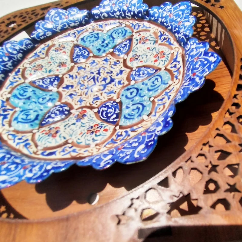 Hand Painted Persian Minakari Wall Plate - Framed Copper Art from Isfahan