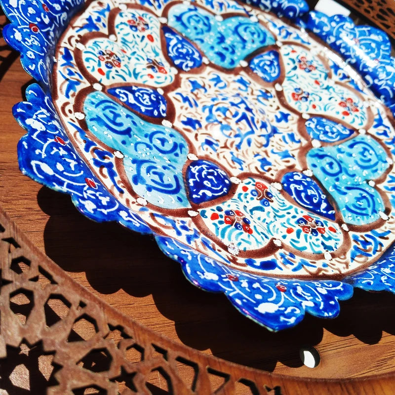 Hand Painted Persian Minakari Wall Plate - Framed Copper Art from Isfahan