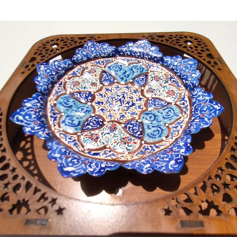 Hand Painted Persian Minakari Wall Plate - Framed Copper Art from Isfahan