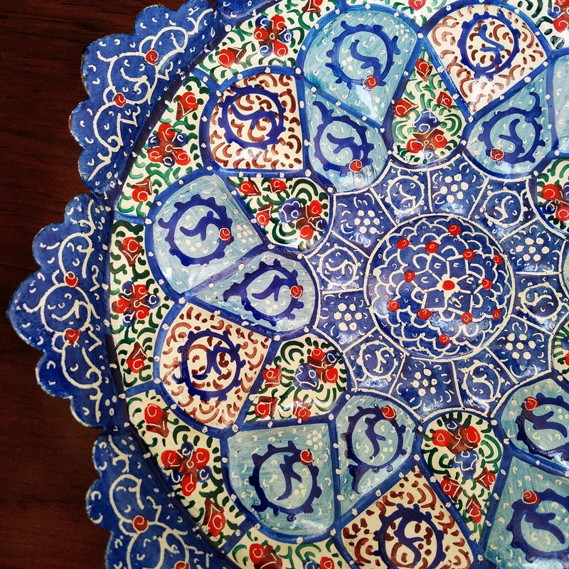 Hand Painted Persian Minakari Wall Plate - Framed Copper Art from Isfahan